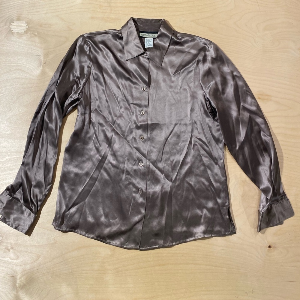 Notations Silky Taupe Button Up Blouse Small (QL)